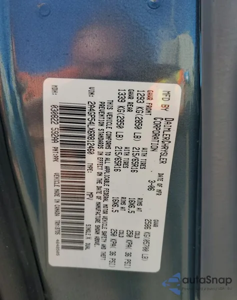 2006 Chrysler Town & Country Touring z USA, uszkodzony, nr VIN 2A4GP54LX6R812460